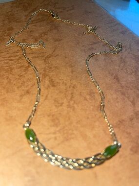 Signed 12k GF Necklace with Prong Set Nephrite Jade